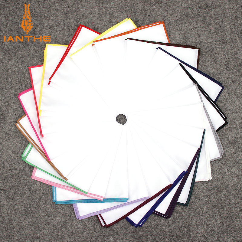 Pocket Square Set - 남녀공용 코튼 화이트 손수건, 다채로운 테두리