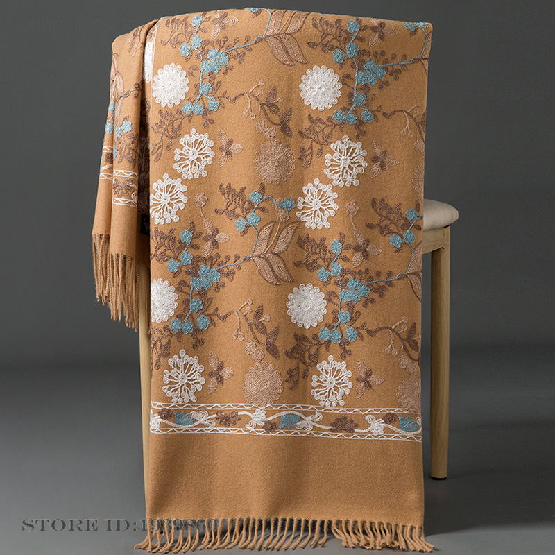 Woven Scarf Blanket - 여성용 캐시미어 파시미나 스카프 랩 자수