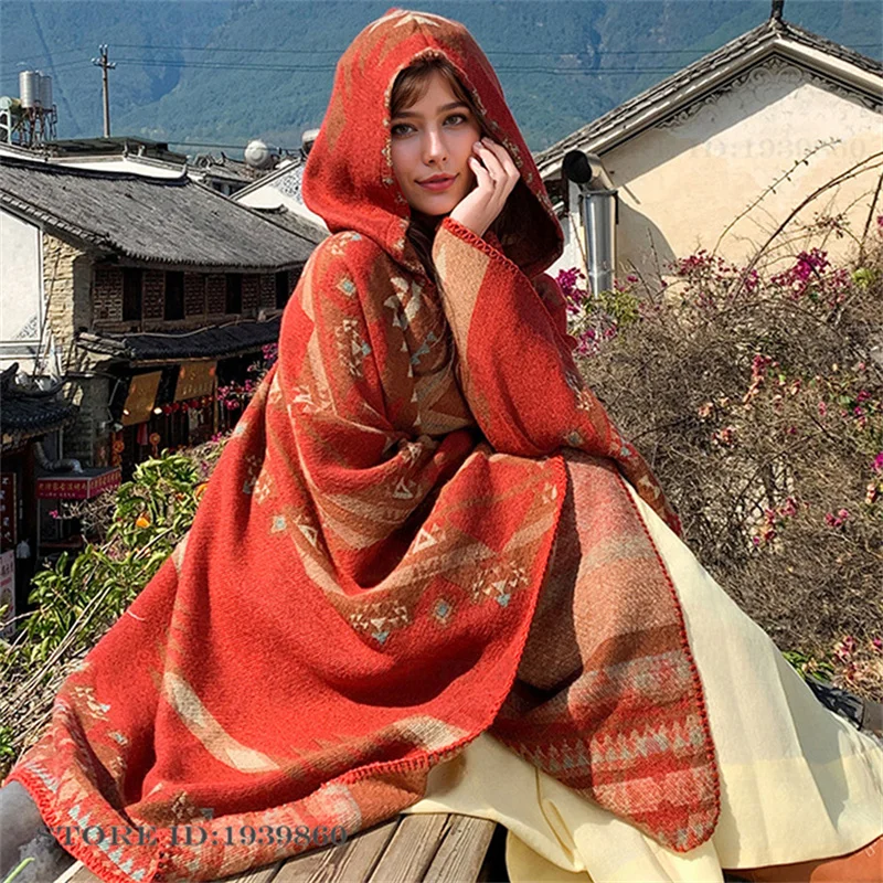 후드형 보온 스카프 숄 케이프 신상 관광용 망토 자켓  - Woven Scarf Blanket 리뷰 및 가격